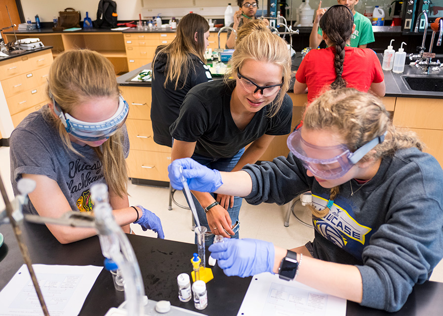 Students use lab equipment